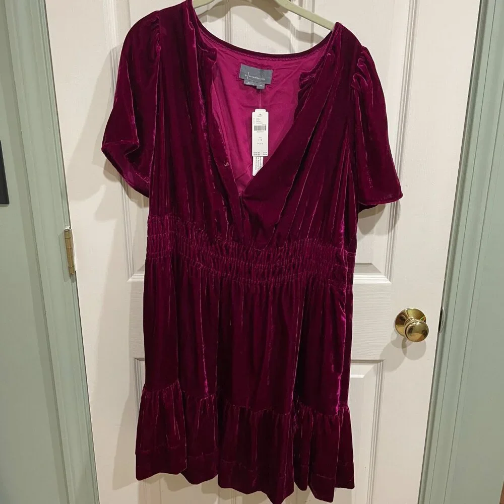 Anthropologie Somerset: Velvet Edition Plus Mini Dress in Magenta - Picture 3 of 12